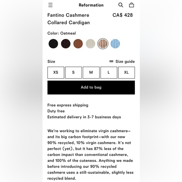 NEW Reformation Fantino Cashmere Collared Cardigan  in Oatmeal | size M - Picture 7 of 12